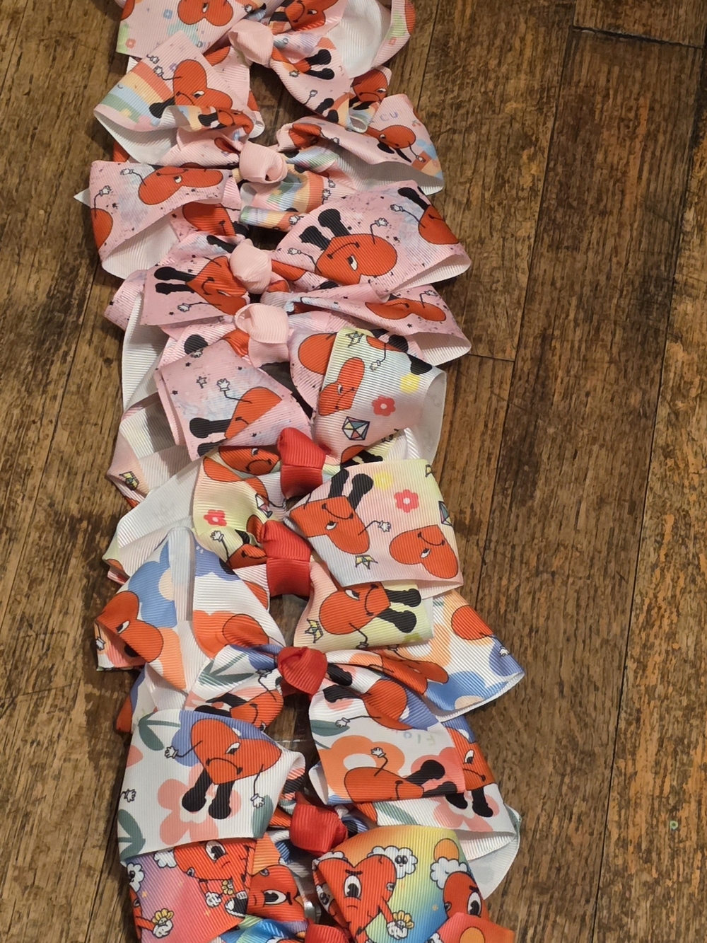 Kids Heart Print Hair Bows - Pink/Red